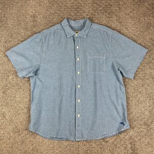 Tommy Bahama Shirt Mens XL Blue White Check Linen Cotton Button Up Short Sleeve